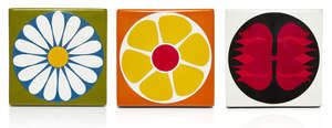 
	
		Bengt Berglund (Swedish 1936-) for Gustavsberg,  three 1960's enamelled wall plaques
		