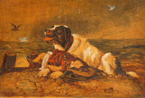 
	
		British Provincial School, 
		19th century- 
		 
		A Saint Bernard Dog rescuing a...