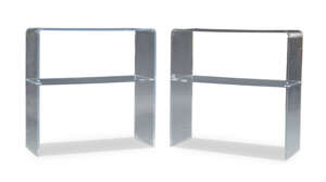 
	
		A pair of clear Perspex two tier side tables,
		Of recent manufacture
		70 cm high x 70...
