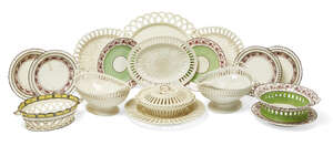 
	
		A collection of British creamware items, late 18th century and later, comprising: a...