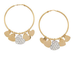
	
		A pair of diamond heart design hoop earrings, by Dior, each with large hoop suspending...
