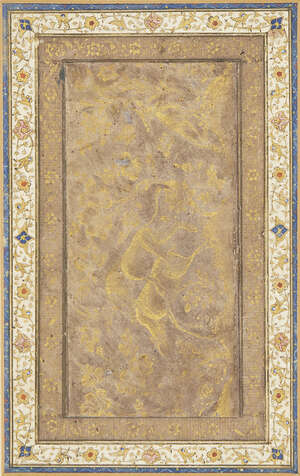 
	
		A Qajar gold painting of a lion attacking a deer, Iran, 19th century, gold and opaque...