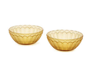 
	
		René Lalique (1860-1945), a pair of small amber glass bowls
		Jaffa No.5, No.3255,...