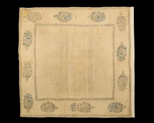 An embroidered linen panel,&nbsp;Ottoman Turkey or provinces, first quarter19th century,&nbsp;
the plain...