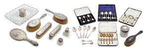 
	
		A Victorian silver backed dressing table set, Joseph Cook & Son, Birmingham 1889,...