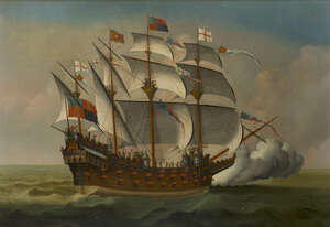 
	
		Manner of Isaac Sailmaker, 
		early-mid 19th century- 
		The salute of Lord Howard of...