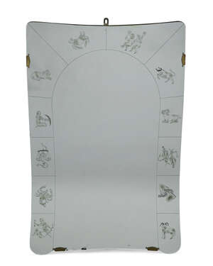 
	
		Manner of Gio Ponti, 
		 
		Italian wall mirror decorated with signs of the Zodiac,...