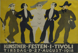 
	
		Thor Bogelund-Jensen, Danish 1890-1959- "Kunstner. Festen I. Tivoli"; lithograph in...