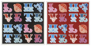 
	
		Ben Eine, 
		British b.1970-
		 
		 
		Love and Hate (Red and Black glitter),...