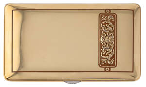 
	
		A gold cigarette case by Janesich, with rose-cut diamond thumbpiece, orange champleve...