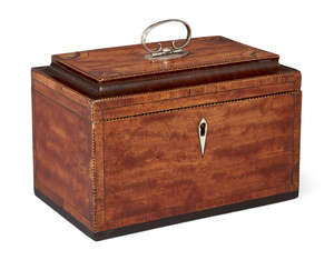
	
		A George III satinwood and crossbanded two-division tea caddy, c.1760, the stepped...