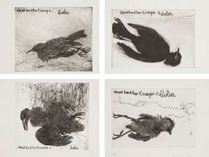 
	
		Colin Self,
		British b.1941-
		 
		Dead Bird for Craigie, 2009;
		 
		 
		etching on...