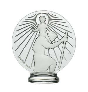 
	
		René Lalique (1860-1945), a clear and frosted glass paper-weight/car mascot 
		