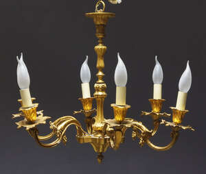 
	
		A gilt-bronze 6-light chandelier, early 20th century,  in the French taste with a central...