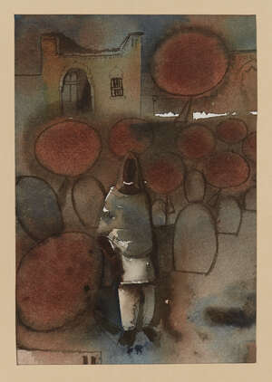 
	
		Harjit Singh Kular (Indian), Woman In The Orchard, before 1984, aquarelle on paper, 22.5...