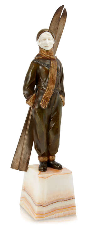 
	
		Louis Sosson (Act.1905-1930), a patinated and gilt bronze and ivory figure of a lady...