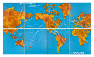 
	
		Pan-Am / InterContinental Hotels (American), a framed eight section route map 
		 
		