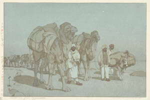 
	
		Hiroshi Yoshida, Japanese 1876-1950, Caravan From Afghanistan, 1932, woodblock print in...