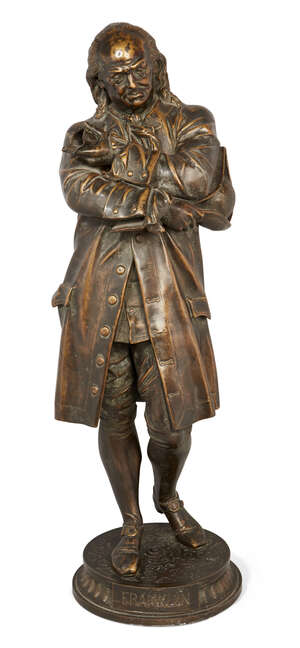 
	
		An American gilt spelter figure of Benjamin Franklin, early 20th century, modelled...