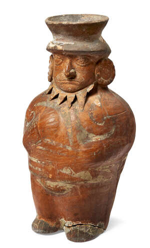
	
		A Pre Columbian Moche Pot, 7th/8th century, modelled as a stylised standing man, 40cm...