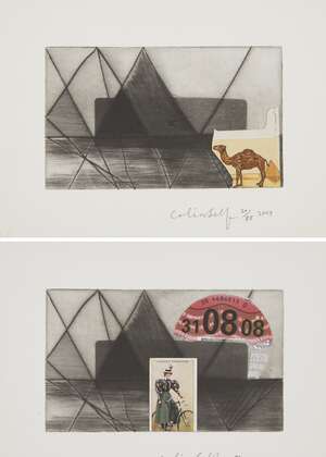 
	
		Colin Self,
		British b.1941-
		 
		Untitled, 2009;
		 
		two etchings with collage on...