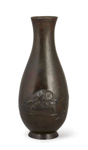 
	
		A Japanese bronze vase, Meiji Period, with raised tortoise decoration, 29cm high. 

	

