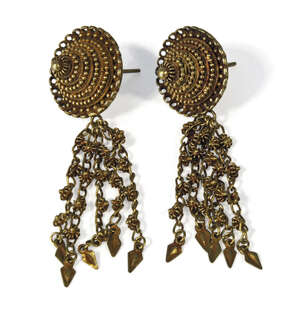 
	
		A pair of Thai gold target earrings, 19th century, with bead and rope twist decoration...