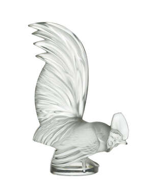 
	
		René Lalique (1860-1945), a clear and frosted glass paper-weight
		Coq Nain No. 11-800,...
