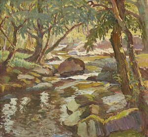 
	
		Gladys Vasey ARCA SWA,
		British 1889-1981-
		 
		The Stream at Beddgelert, c....