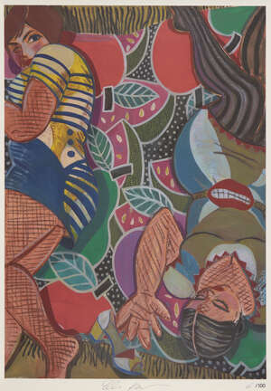 
	
		Ella Kruglyanskaya,
		Latvian b.1978-
		 
		Fruit Picnic, 2016;
		 
		offset lithograph...