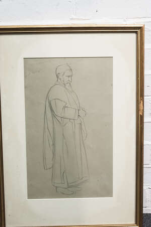 
	
		Attributed to Sir William Rothenstein, 
		British 1872-1945-
		 
		Study of a scholar...
