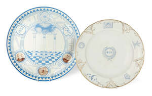A Staffordshire commemorative Masonic charger, for 'Menturia Lodge No. 418, Hanley', dated...