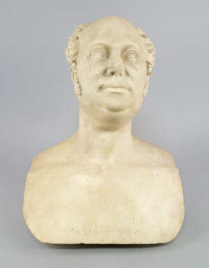 
	
		A carved white marble bust of an eminent Jewish gentleman, late 19th century, with Hebrew...