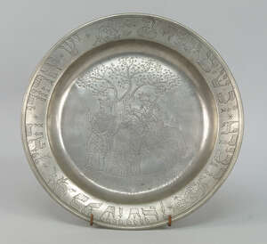 
	
		A Continental pewter dish, probably German or Swiss, 18th century, possibly later...