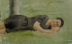 Leon Underwood,
		British 1890-1975-
		 
		Youth lying on the grass;
		 
		watercolour, inscribed Leon Underwood, San Marcello, Aug/25, 24x38.3cm (unfra