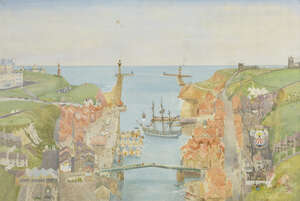 
	
		Richard Eurich OBE RA,
		British 1903-1992-
		 
		Whitby Harbour (Study for the Mural...