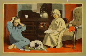 
	
		Thomas Carr, British 1909-1999- Fireside; lithograph in colours, printed by The Baynard...