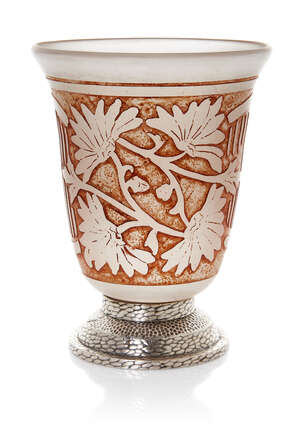 
	
		E. Val & Cie. (Paris),
		 
		Art Deco vase in hammered metal mount, circa 1930s, 
		