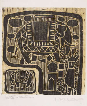 
	
		Harjit Singh Kular, The Pastural, 1975, woodcut on rice paper, 5/15, signed and dated to...