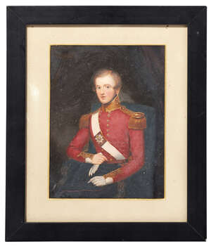 
	
		English School, mid 19th century- A portrait miniature of an officer, traditionally held...