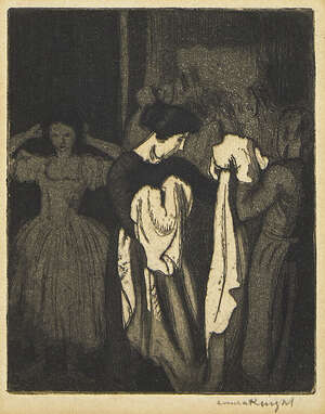 
	
		Dame Laura Knight DBE RA RWS, 
		British 1877-1970- 
		 
		Untitled (ladies dressing);...