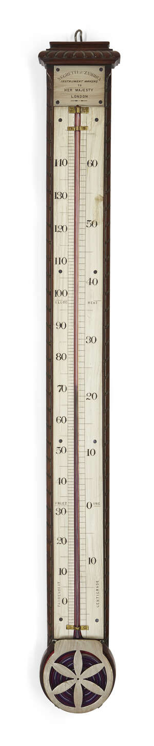 
	
		An early Victorian mahogany thermometer, by Negretti & Zambra, mid 19th century, with...