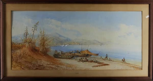 Ercole Trachel,&nbsp;French 1820-1872-&nbsp;
Coastal Scene, 1857;&nbsp;
watercolour on paper, signed and dated 'E....