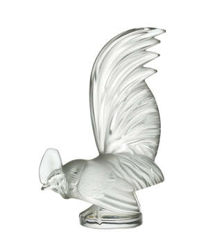 
	
		René Lalique (1860-1945), a clear and frosted glass paper-weight
		Coq Nain No. 11-800,...
