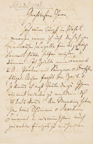 
	
		Brahms(Johannes, 1833-97)Four page letter in schrift about a concert in Basel,...