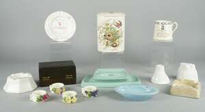 
	
		A Group of Doulton ceramics comprising: a Royal Doulton 1953 ER Commemorative tea caddy...
