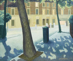 
	
		George Fisher Gilmour, 
		British 1908-1984-
		 
		Nocturne street scene; 
		 
		oil...