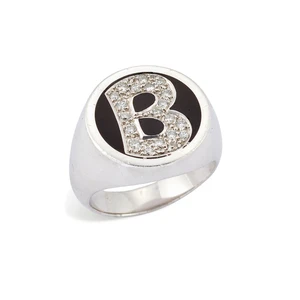 A diamond initial ring, of circular form, set with brilliant-cut diamonds in the form of a 'B',...