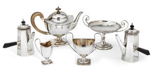 
	
		A group of silver items comprising: a silver café-au-lait pair, Birmingham, c.1930, J B...
