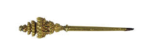 
	
		A Thai gold and enamel decorated hair pin, late 19th/early 20th century, the stepped knop...